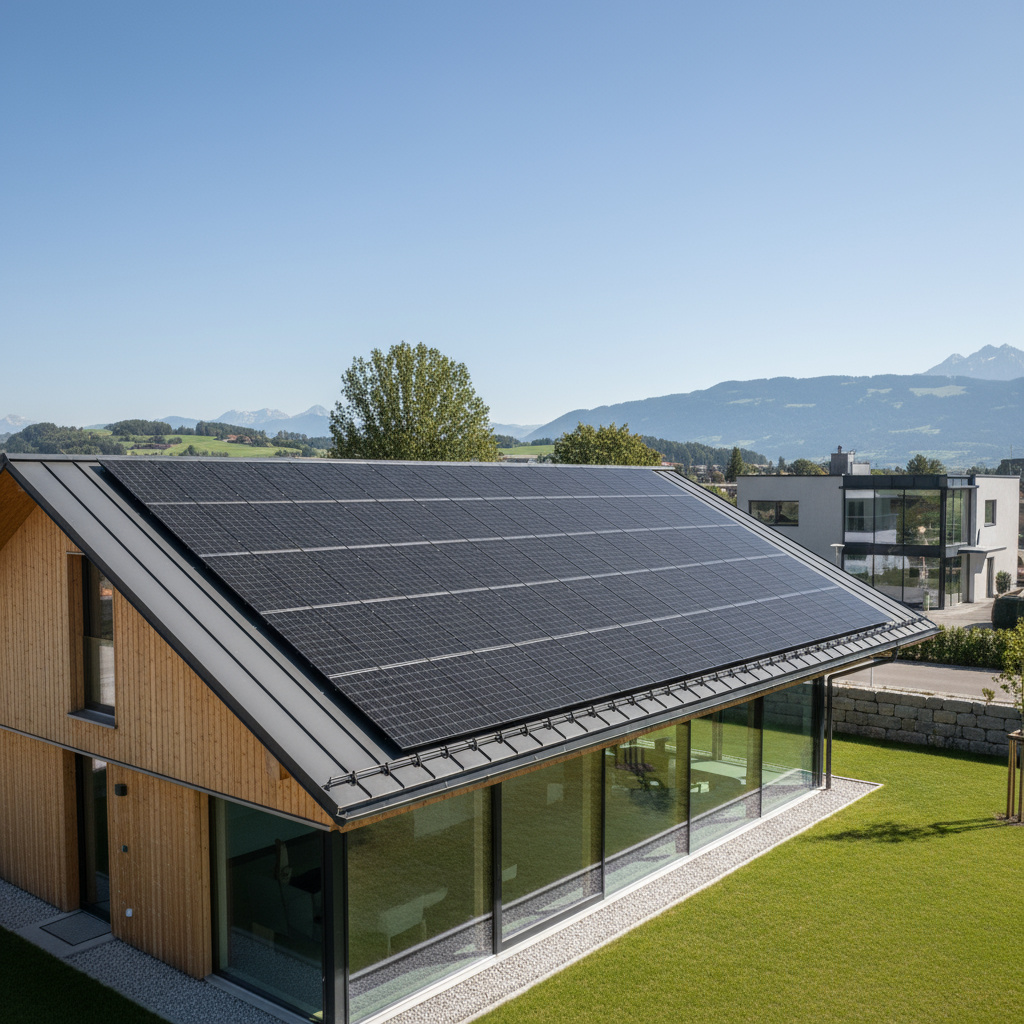 Modernes Dach mit Solar-PV in Österreich